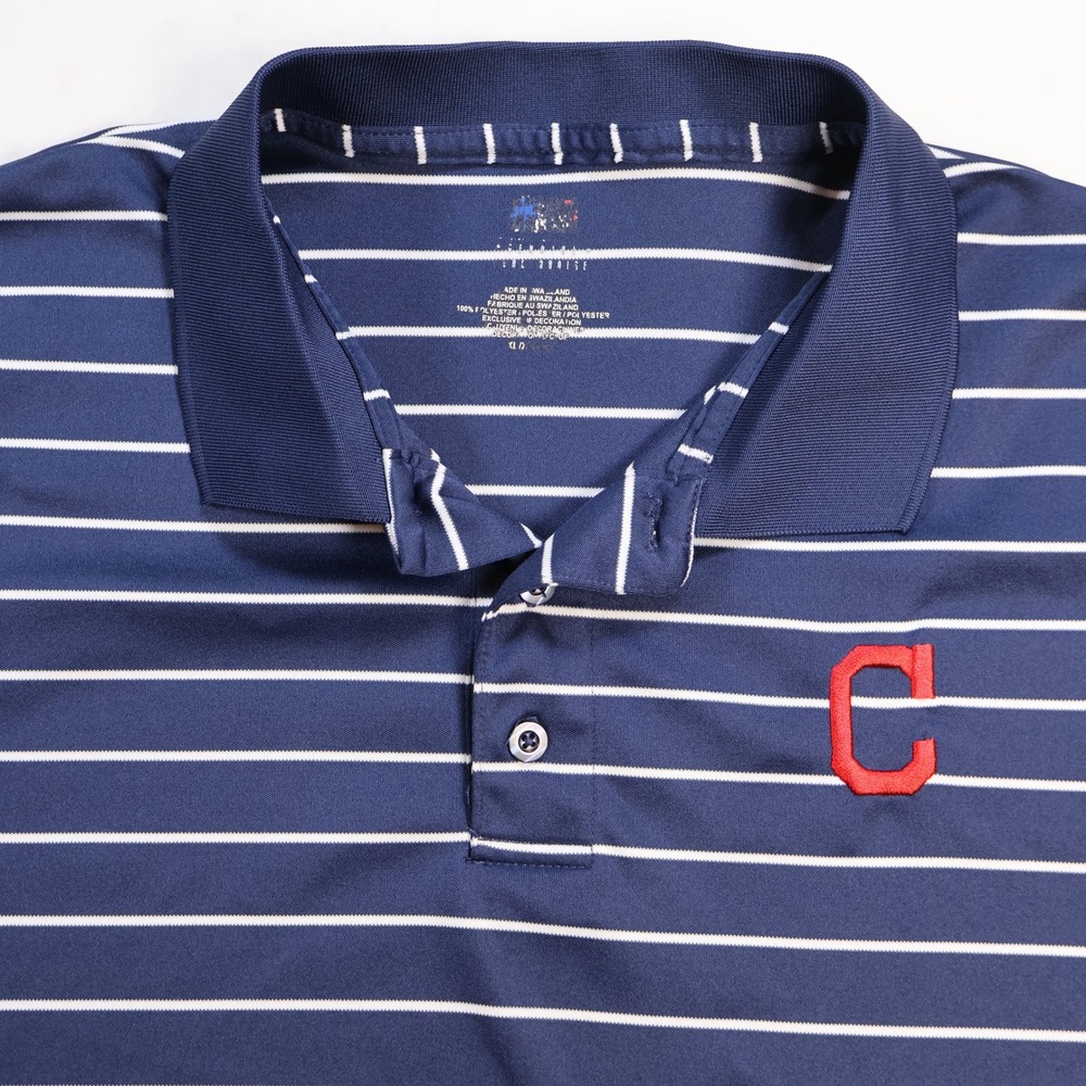 MLB Cleveland Indians Mens XL Navy Blue Striped Performance Polo Shirt